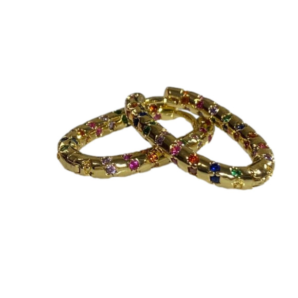 Gold Plated Ellipse Rainbow Hoop Earrings - Picture 1 of 12